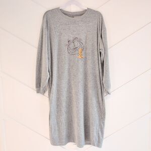 Vintage Garfield Nightgown Embroidered Pajama Dress Adult Medium Velour Cotton